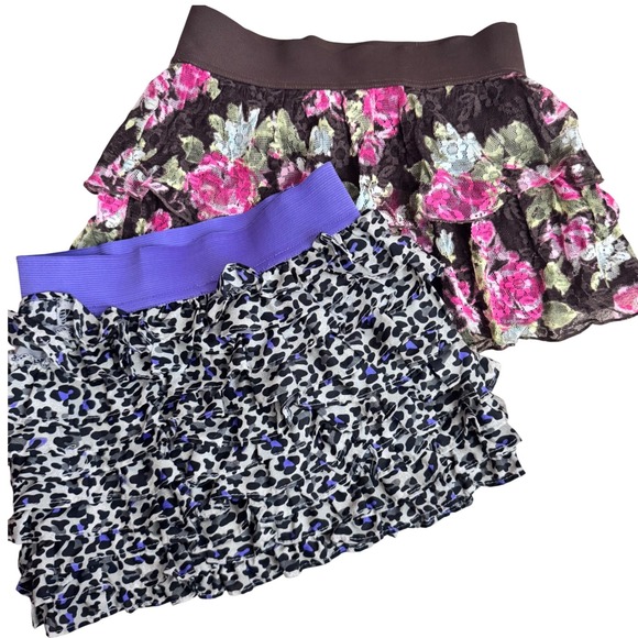 Justice Other - Justice Girls Skirt Skort 6 Ruffle Floral Lace Leopard Dance Play Gym Set of 2